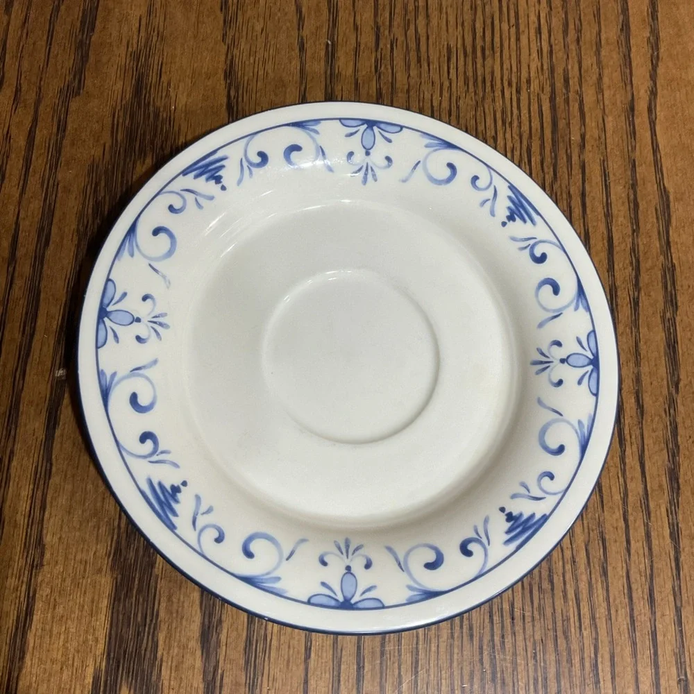 Lenox Chinastone White Saucer with Blue Scroll Floral Border